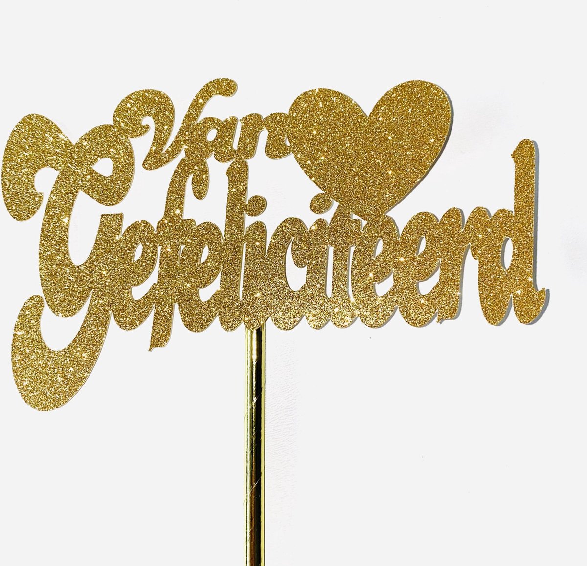 Taarttopper| Cake topper |Gefeliciteerd| Verjaardag| Hart |Goud  glitter|16 cm| karton